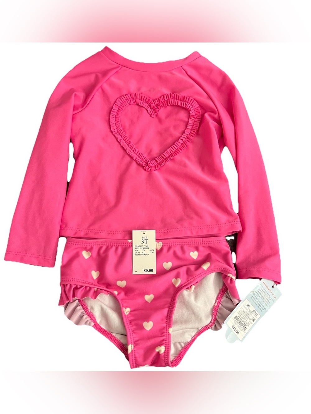 New Cat & Jack 2 Piece Pink Heart Swimsuit Size 3T